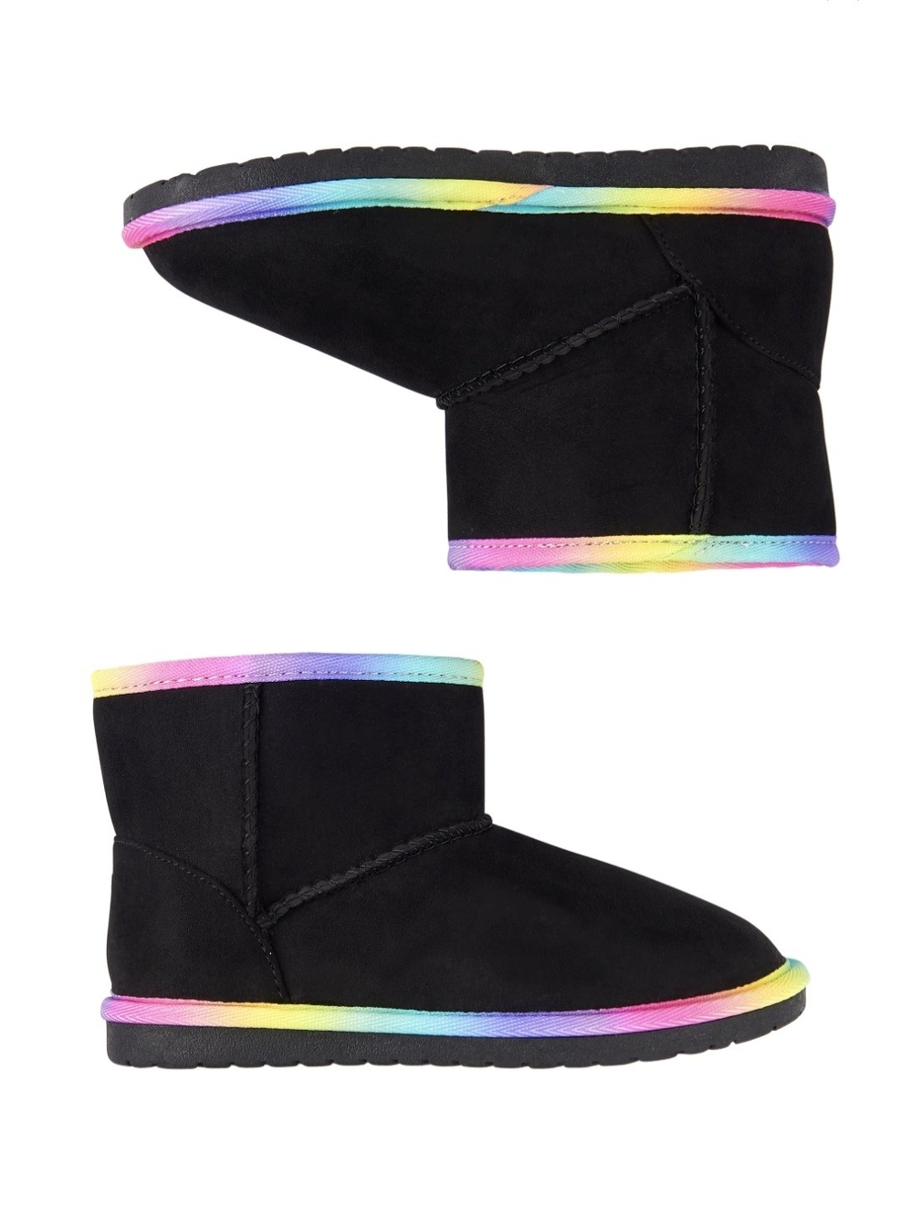 Children' Place Kids Black Booties Youth Faux Suede Rainbow Trim Slip On
